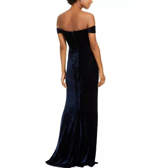 City Studios Juniors Size 5 Blue Velvet Off The Shoulder Gown Dress Split V Neck - Picture 13 of 14